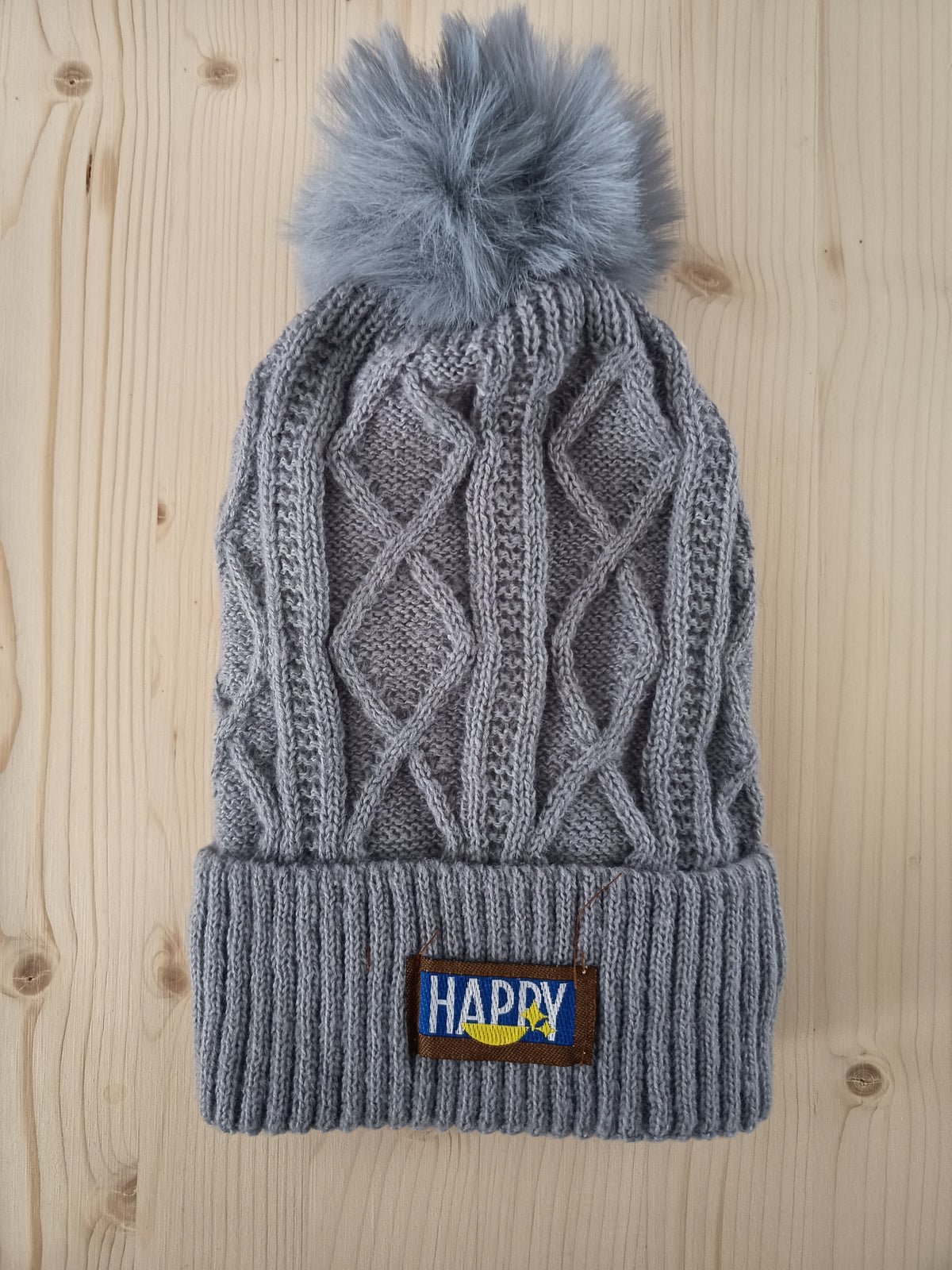 Grey Winter Happy Beanie