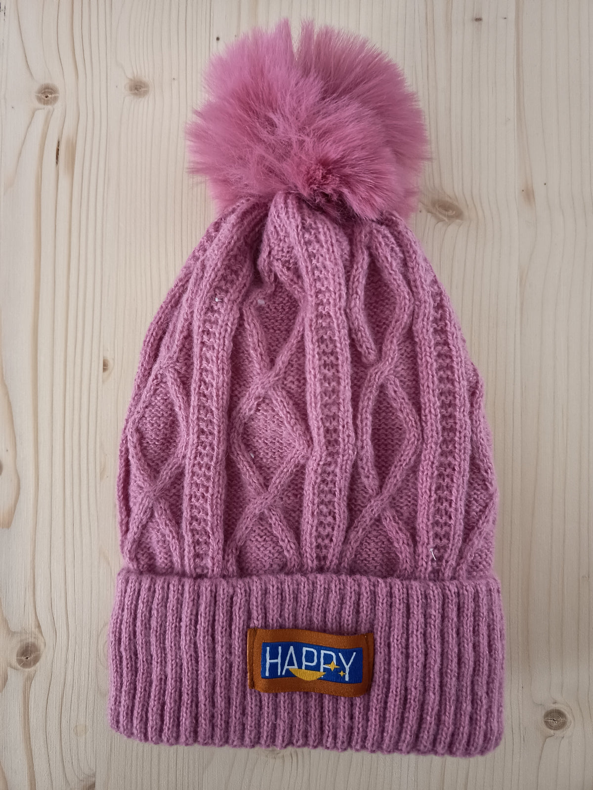 Pink Winter Happy Beanie