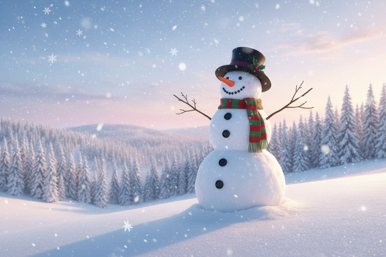 Snowman with winter backdrop
